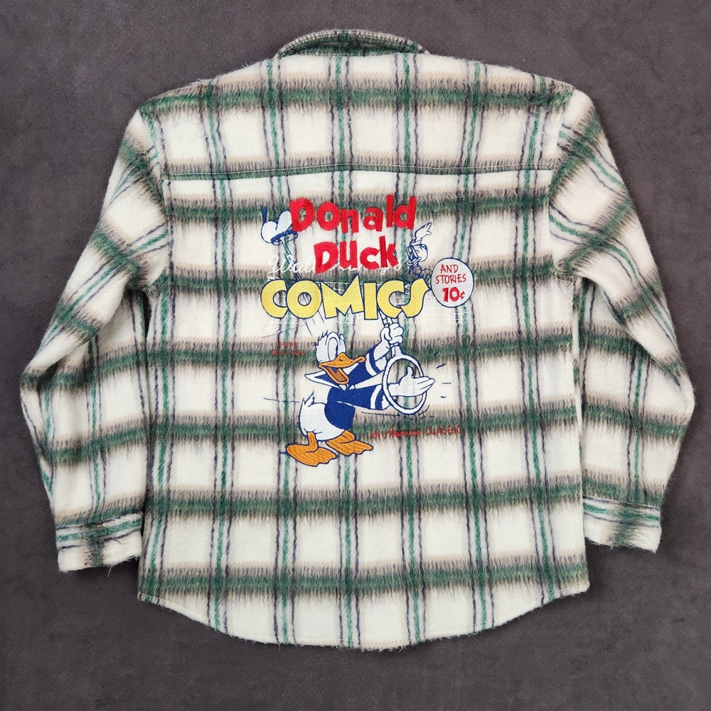 Forever 21 Donald Duck‎ Disney Embroidered Plaid Jacket Mens Small Button Up